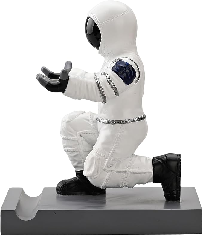 Astronaut Resin Pen Holder, Mobile Phone Stand, Device Stand, Desk Organizer Decorative Pen Holder (White&Black)