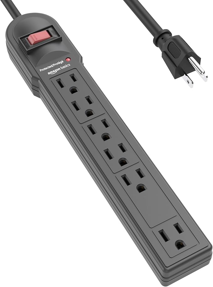 Amazon Basics Surge Protector Power Strip, 6-Outlet, 790 Joules, LED Indicator, 6ft Extension Cord, Black
