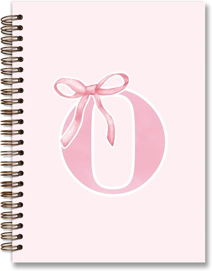 Coquette Trendy Preppy Pink Bow Spiral Notebook,Initial O Journal Personalized Teen Girl Gifts,Monogrammed Gifts for Women Teen Girl,College Ruled Hardcover Spiral Notebook 5.5 x 8.3