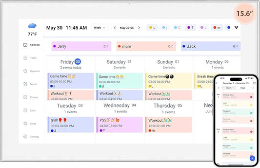 15.6 inch Digital Calendar Touchscreen, Wall Planner, IPS FHD,Smart Family Schedules, Chore Chart, Wall Organizer for Multi-Child Homes - Built-in Digital Picture Frames Function