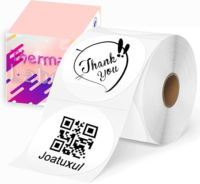3 Inch White Round Thermal Sticker Labels, Self-Adhesive Circle Direct Thermal Printer Labels, DIY Design, QR Code, Name Tag, Brand Label,Gift Label (White 500 PCS/1 Roll)