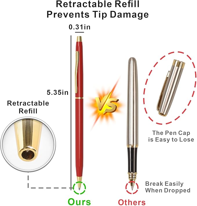 Cambond Ballpoint Pens Red Pens - Metal Black Ink 1.0 mm Medium Point Retractable Nice Pens Smooth Writing Pen for Journaling Men Women Police Uniform Office Business, 10 Pack (Red)