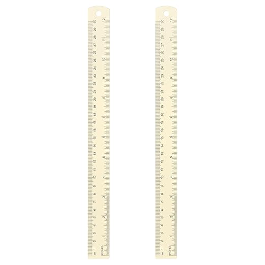 HARFINGTON 2pcs Metal Straight Ruler 30cm Metric SAE Aluminum Alloy Measuring Rulers Scale Tool with Hole for Measure Study Reading Classroom Office, White