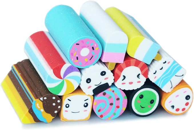 Food Erasers 12 Pack Sushi Desserts Desk Pet Erasers for Kids Cute Fun School Supplies Prize Gifts Party Favors
