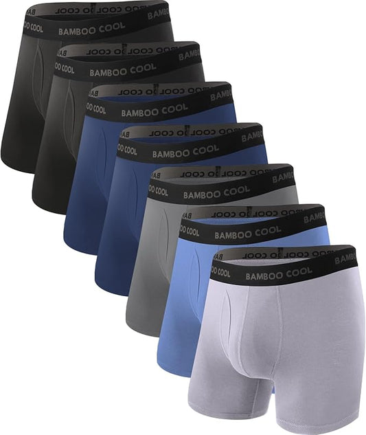 BAMBOO COOL Men's Ultra Breathable Underwear,No Riding Up Boxer Briefs with ComfortFlexible Waistband,Multipack