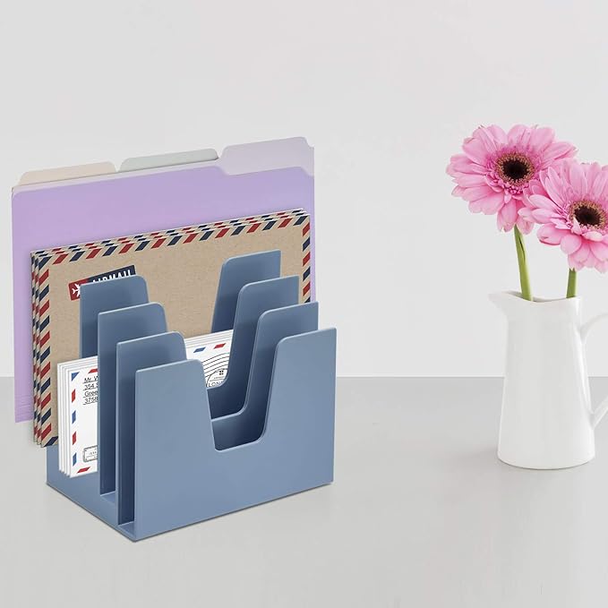 Acrimet 5 Section Incline File Sorter Organizer, Mail, Folder, Letter Desk Organizer, Rack for Office Organization Desktop (Plastic) (Solid Blue Color)