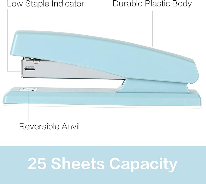 Deli Stapler, Desktop Stapler, Office Stapler, 25 Sheet Capacity, Includes 1000 Staples and Staple Remover, Blue