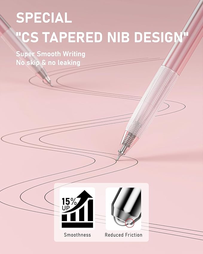 Four Candies 14Pack Pastel Gel Ink Pen Set,Cute Retractable 0.5mm Fine Point Pen,Note Taking Aesthetic Pens,12 Pack Black Ink Pens with 2Pack Highlighter, Smooth Writing Pens for School, Office (Pink)