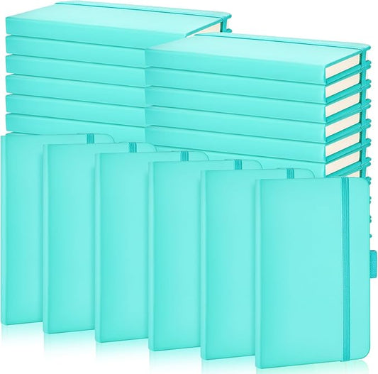 40 Pieces Small Notebooks A6 Pocket Journals 3.5 x 5.5 Inch Small Leather Notebook Mini Ruled Lined Journal with Elastic Band Pen Holder Page Marker Ribbons (Light Blue)