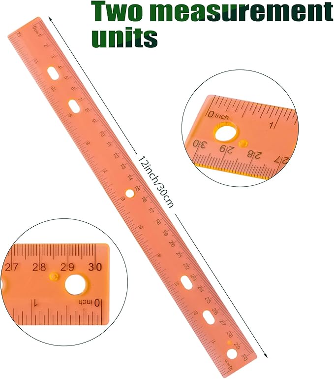 28 Pack Plastic Ruler 12 Inch Transparent Rulers - Metric Bulk for Kids School Office Classroom, Orange