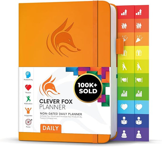 Clever Fox Daily Planner – Undated Planning Notebook with Hourly Schedule & To-Do List – Personal Day Task & Work Organizer, 6 Months (Orange)