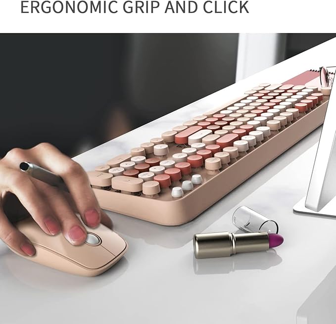 FD Wireless Keyboard and Mouse Combo | Cute Colorful Keyboard and Mouse with 2.4GHz Cordless Retro Typewriter Keyboard | Auto-Sleep | USB Receiver for Windows PC/Laptop - Creamy Colorful