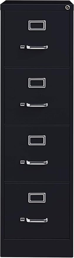 Commercial 4 Drawer Letter Width Vertical File Cabinet, 25" Deep - Black