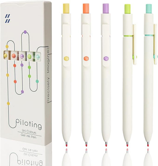 5 Pcs Colorful Gel Pens,0.5mm Fine Point for Journaling Note Taking Writing, Quick Dry Black Ink Pens for Office School Supplies Gifts for Women Teacher Students (White)