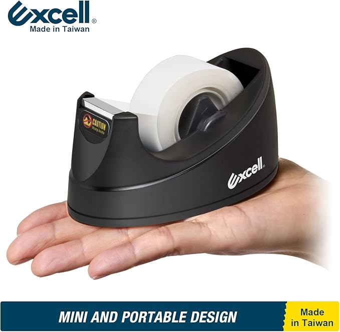 Excell EX-115BK Mini Desktop Tape Dispenser (1" core) with Adhesive Bottom, Easy for One Hand Use, Cute Tape Dispensers Use for Home, Office Gift Store and Wrapping Purpose (3)