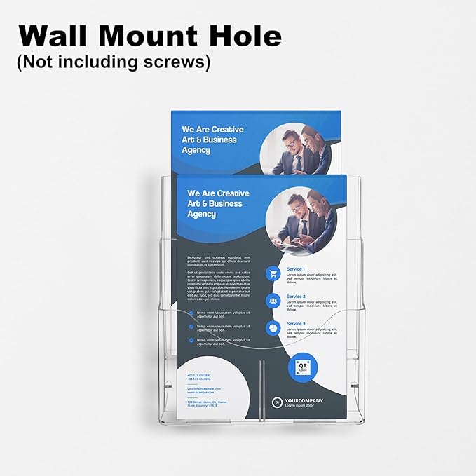 2 Pack Acrylic Brochure Holder 8.5 x 11 in, 2 Tier Brochure Display Stand with Removable Divider for 4 x 9 in Trifold Pamphlets, acrylic flyer holder 8.5 x 11 Stands for Flyer, Pamphlet, Magazine