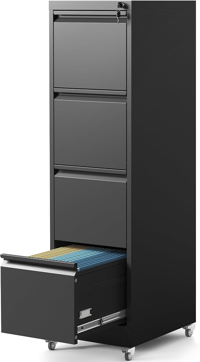 4 Drawer Mobile File Cabinet, Filing Cabinet Home Office for Letter, Legal Size, Black