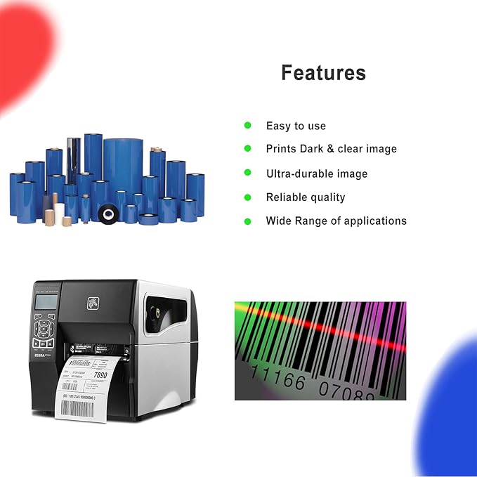 6 Rolls 5.12'' x 1476' Premium Resin Enhanced Wax Ribbon, 130mm x 450m Black Thermal Transfer Ribbon, Barcode Thermal Label Printer Ribbon, CSO-Ink Outside, 1'' Core for Zebra, TSC, GoDex, Citizen