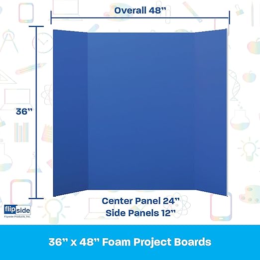 Flipside Products 36” x 48” Foam Project Boards for Presentations, Science Fair, School Projects, Event Displays and Trifold Picture Board - Blue - 24 Pack