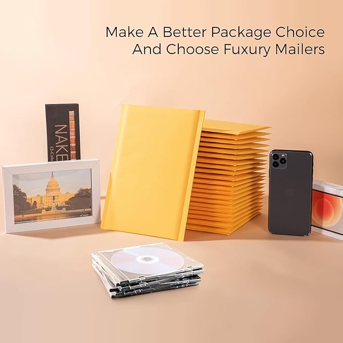 Fuxury Kraft Bubble Mailers 7.25x12 Inch 250 Pack, Strong Adhesion Padded Envelopes,Self Seal Bubble Envelopes, Waterproof Cushioned Mailers for Small Business,Bulk Yellow
