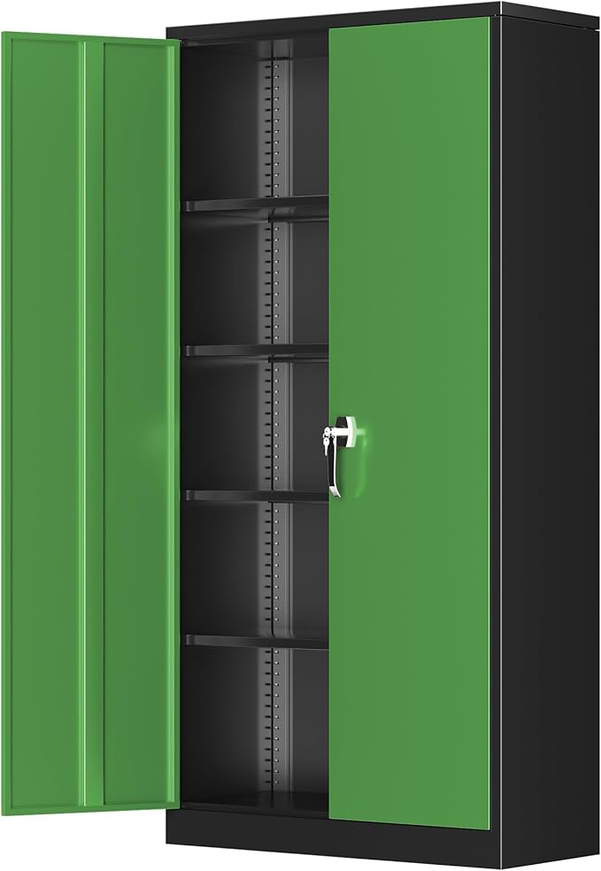Greenvelly Metal Storage Cabinet,72" Steel Storage Cabinets with Doors and Adjustable Shelves, Metal Tool Cabinets, Locking File Cabinet for Home Office, Garage, School (Black Green36 Wx18 D)