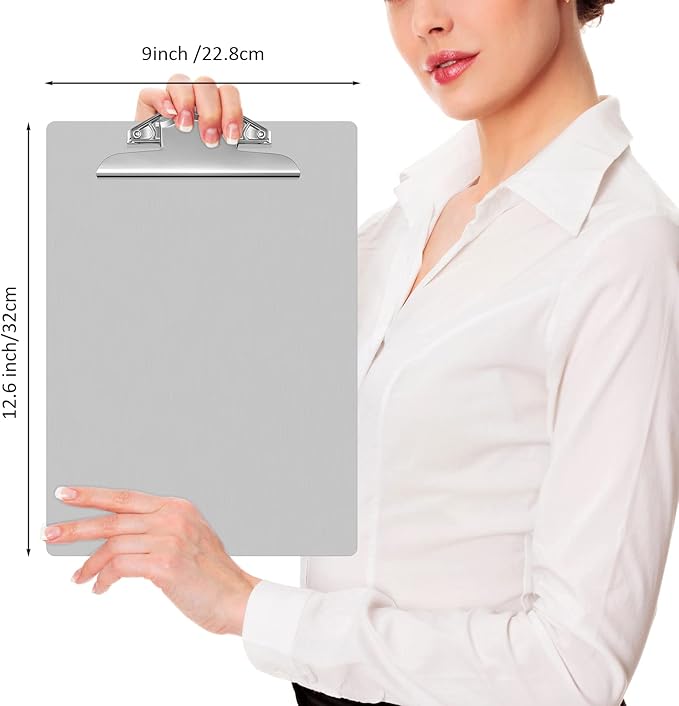2 Pcs Metal Clipboard Heavy Duty Aluminum Clipboards 12 x 9 Inch Metal Clip Board with Low Profile Clip A4 Letter Size Document Holder for Office School Medical Jobsite Laboratory