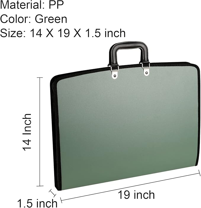Acocony 11x17 Portfolio with Zipper Closure PP Material Oxford Cloth Edge Waterproof Green 1 Pack