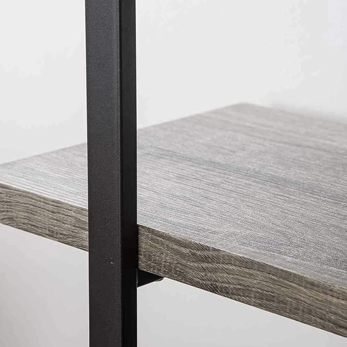 HSH 3-Shelf Bookcase, Rustic Gray 3 Tier Bookshelf, Vintage Industrial Wooden and Metal Display and Storage Bookshelves Tower for Home Office Livingroom Bedroom Light Grey Oak