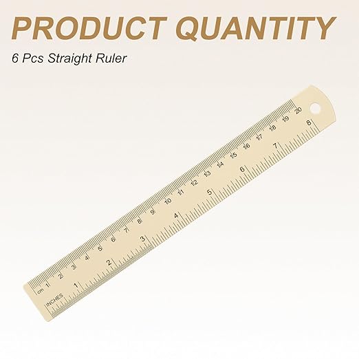 HARFINGTON 6pcs Metal Straight Ruler 20cm Metric SAE Aluminum Alloy Measuring Rulers Scale Tool with Hole for Measure Study Reading Classroom Office, Beige