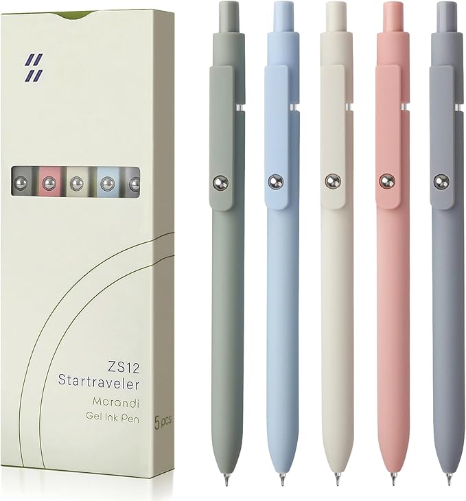 FIOVER Gel Pens, 5pcs 0.5mm Quick Dry Black Ink Fine Point Smooth Writing Pens High-End Series Ballpoint for Office School Supplies(Morandi)