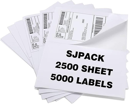 5000 Half Sheet Shipping Labels for Laser/Inkjet Printers - 5-1/2" X 8-1/2" Blank White Labels