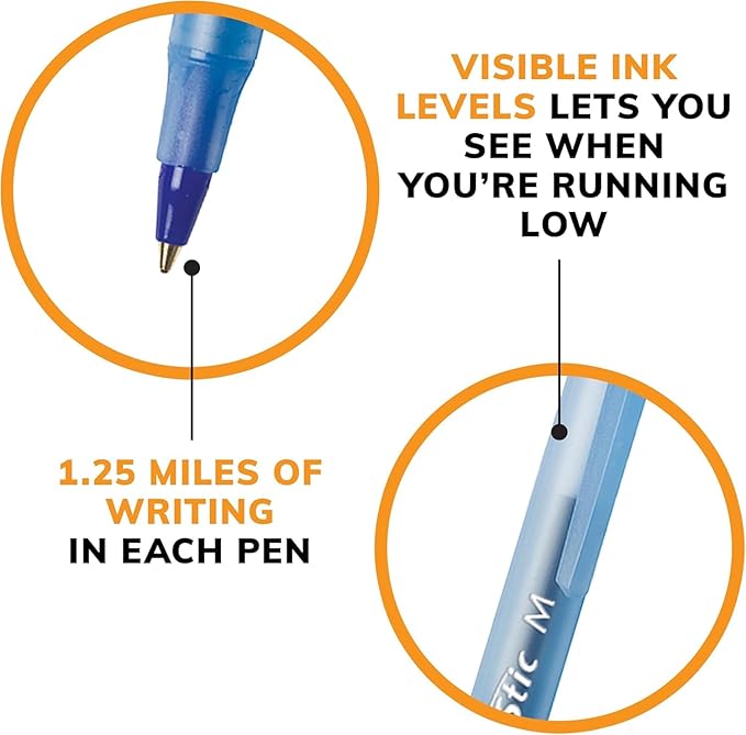 BIC Round Stic Xtra Life Ballpoint Pens Bulk - Pack of 300 Blue Ink Pens - Medium point 1.0 mm (Blue)