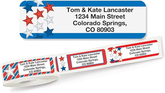 Colorful Images Star Spangled Patriotic Rolled Personalized Return Address Mailing Labels with Dispenser, Customize with Name & Shipping Address, 500 ¾” x 2½” Self Adhesive, Easy Peel Label Roll