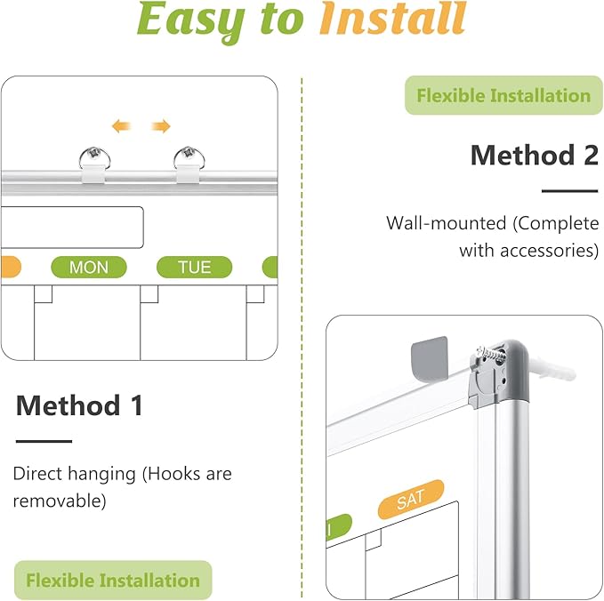 Dry Erase Calendar Whiteboard for Wall, 24" x 18" Magnetic Monthly White Board Calendar, Hanging Double-Sided White Board for Planning, Memo, School, Home, Office