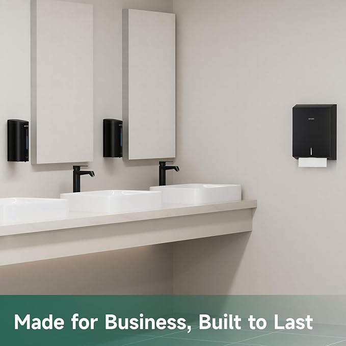 Commercial Paper Towel Dispenser Wall Mount 400-Sheet Capacity Matte Black Stainless Steel Lockable Fits Multifold/Z-Fold Towels (Folded Size ≤ 10.6" x 3.9")
