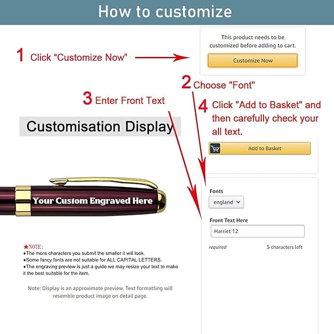 Ancolo Personalized Office Gift Pens Writing Set-Stainless Steel Fancy pens Custom with Your Name or Message, Perfect for Coworker/Friends/Manager/Lawyer/Professor 5PCS/Pack