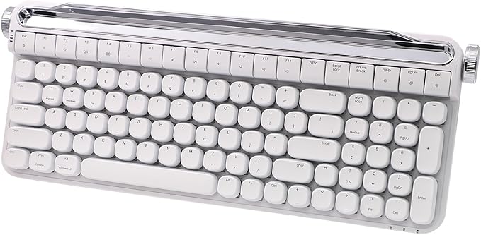 ACTTO B705 Retro Typewriter Keyboard Bluetooth,Vintage Mechanical Keyboard with Tablet Stand,LED Backlight 100 Keys Gaming Keyboard for Windows/macos/iOS/Android,Blue Switch (White)