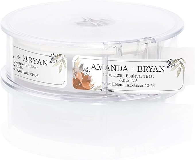 Indie Floral Rolled Address Labels/Roll of 250 Personalized Return Address Labels/Designer Return Address Stickers in Elegant Plastic Dispenser