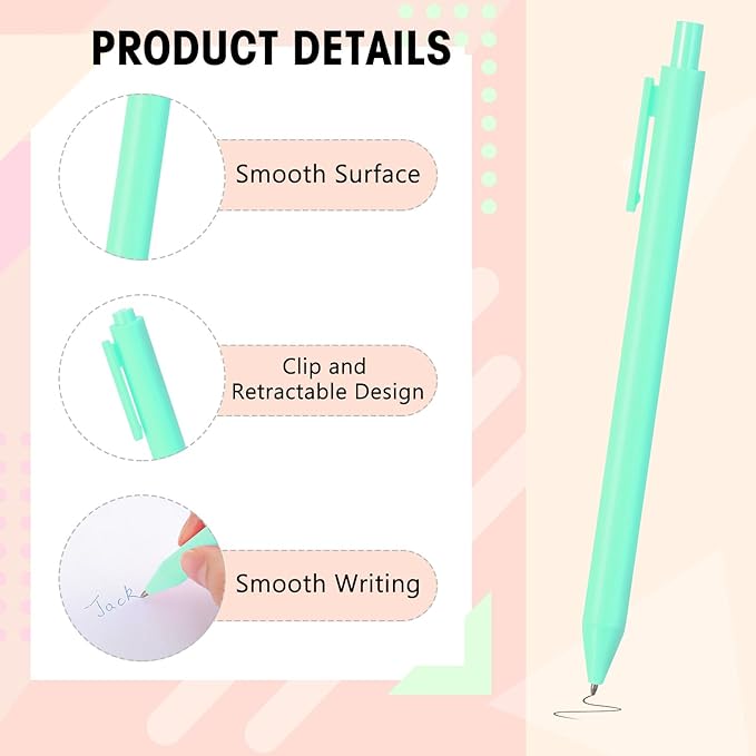 Fulmoon 50 Pcs Ballpoint Pens Bulk Retractable Comfortable Writing Pens Cute Back to School Supplies in Medium Point 1.0 mm for Teacher Student Bridal Shower Baby Shower (Macaron Color)