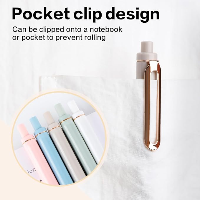 Gel Pens, 5 Pcs 0.5mm Retractable Quick Dry Black Ink Fine Point Rolling Ball Gel Pen, Smooth Writing No Bleed for Journaling Note Taking, Home School Office Supplies