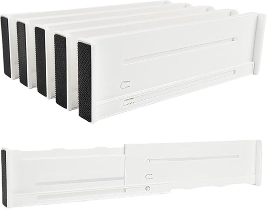 5 Pack Drawer Dividers 3.1" Slim Height Drawer Separators, Non-Slip Plastic Drawer Organizers Expandable 10.6"-17.7" for Shallow Drawers,Kitchen & Clothes Storage, Adjustable Office Drawer Divider