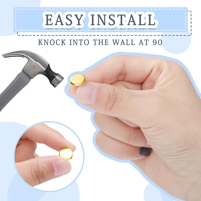 30 Pieces Push Pins, Metal Thumb Tacks for Picture Photo Hanging, Wall Pins for Board Posters Bulletin Maps, Wall Tack for Office Home Decorative (Gold)