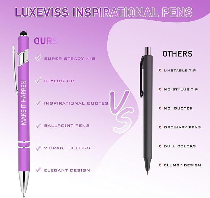9 Pcs Inspirational Pens Bulk - Motivational Ink Ballpoint Pen with Quotes Stylus Tip Nurse Gifts for School Coworkers Office Supplies Black Ink