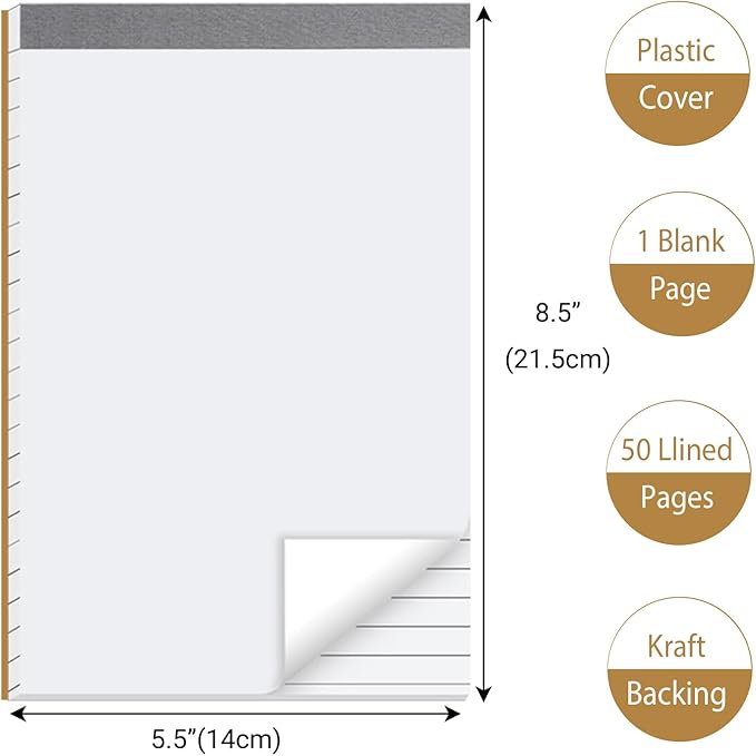 12 Pack Waterproof Cover Memo Pads 5.5" x 8.5" Lined Note Pads Writing Pads (51 Sheets Each Pad, Double Side Printed)