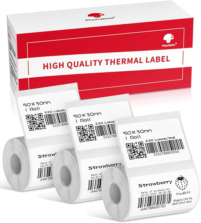 690 pcs Phomemo Thermal Sticker Label, Multi-Purpose Self-Adhesive Tag for M110, M220, M108, M250, M260, M120, M200, M221, M150 Label Maker Machine, 1.96'' x1.18'' (50x30mm), Black on White