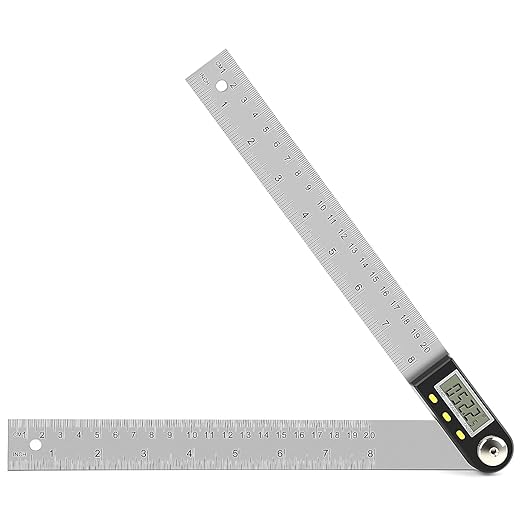 Delgada 8 inch/200mm Digital Angle Finder Ruler - Stainless Steel Protractor for Woodworking and Construction - Battery Included