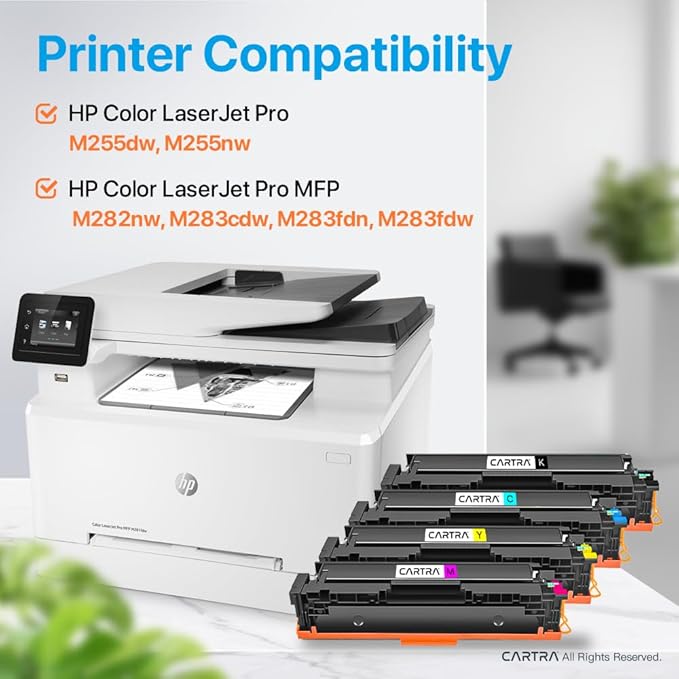 CARTRA 206A Toner Cartridge Compatible with 206A Toner Cartridge Set, Works with Color Laserjet Pro MFP M283fdw M283cdw M283fdn M282mw Pro M255dw W2110A W2110X Laser Printer, 4Pack