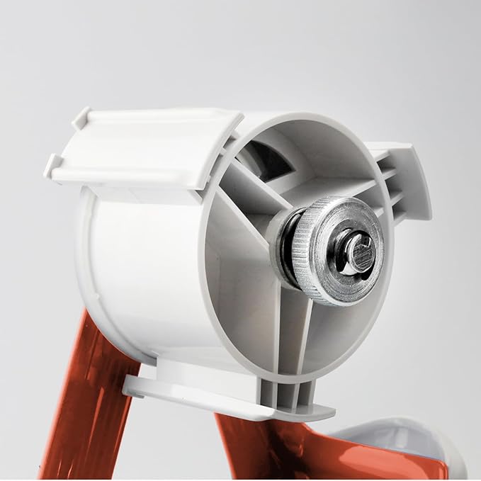 Heavy Duty Metal Frame Orange Packing Tape Dispenser 3 Inch Core with Special Ergonomic Handle, Tape Gun for Packing Boxes with Premium Tempered Steel Blade - for 2 inch Wide Roll