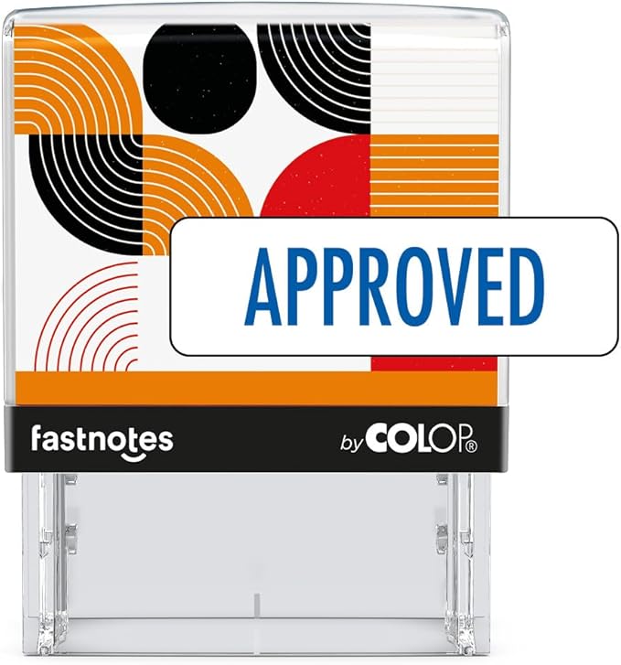 Fastnotes Approved Self-Inking Rubber Stamp by COLOP - Great for Office Documents, Notary, Warehouse, Accounting Paperwork, Business, and Legal Documentation - Blue Ink (Approved- Blue)