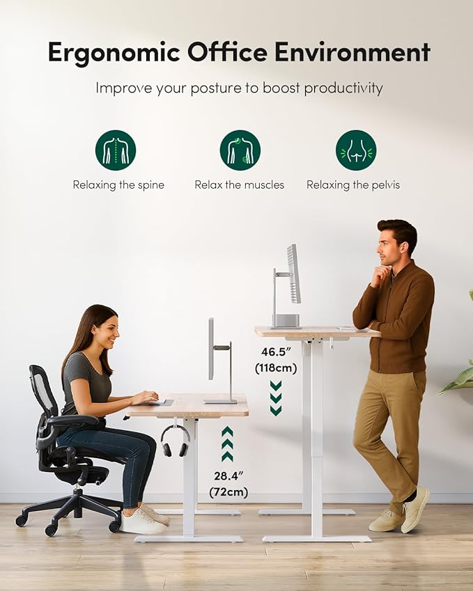 FEZIBO One-Piece Standing Desk Adjustable Height Stand up Home Office Desk, 32x24 Inch Electric Standing Computer Desk, with 4 Memory Presets, Fixable casters, Maple